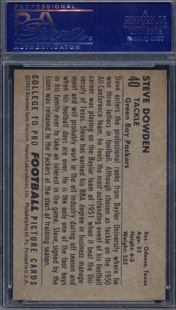 1952 Bowman Large #40 Steve Dowden Packers PSA 7