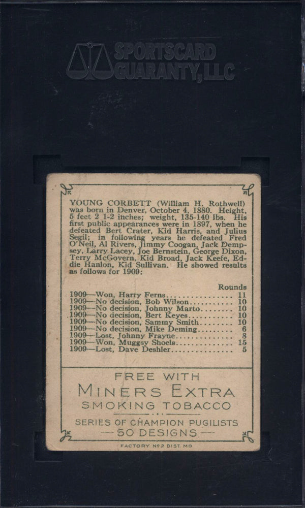 1910 T219 Young Corbett Boxing SGC 1.5 Miners Extra Back
