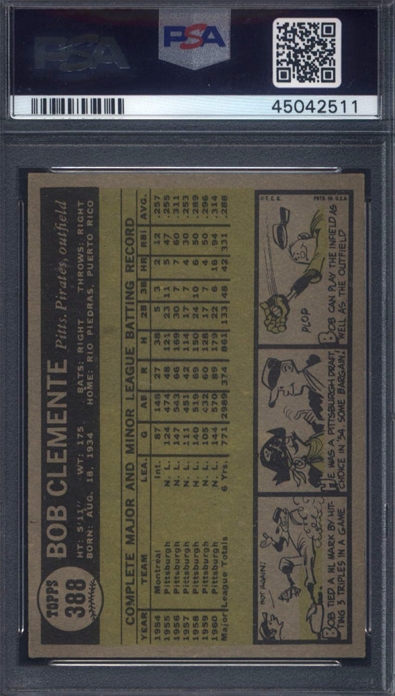 1961 Topps #388 Roberto Clemente Pirates PSA 6