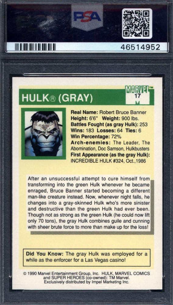 1990 Marvel Universe #17 Hulk (Gray) PSA 10