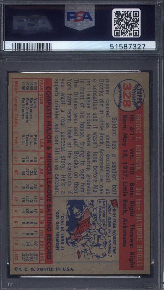 1957 Topps #328 Brooks Robinson Rookie HOF Orioles PSA 5 Well Centered