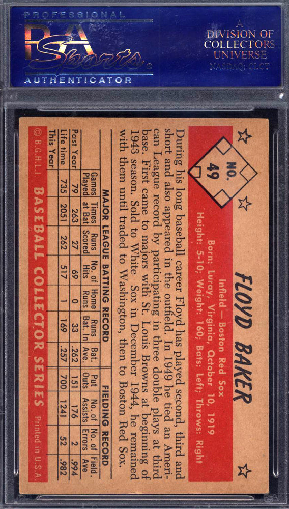 1953 Bowman B & W #49 Floyd Baker Red Sox PSA 7