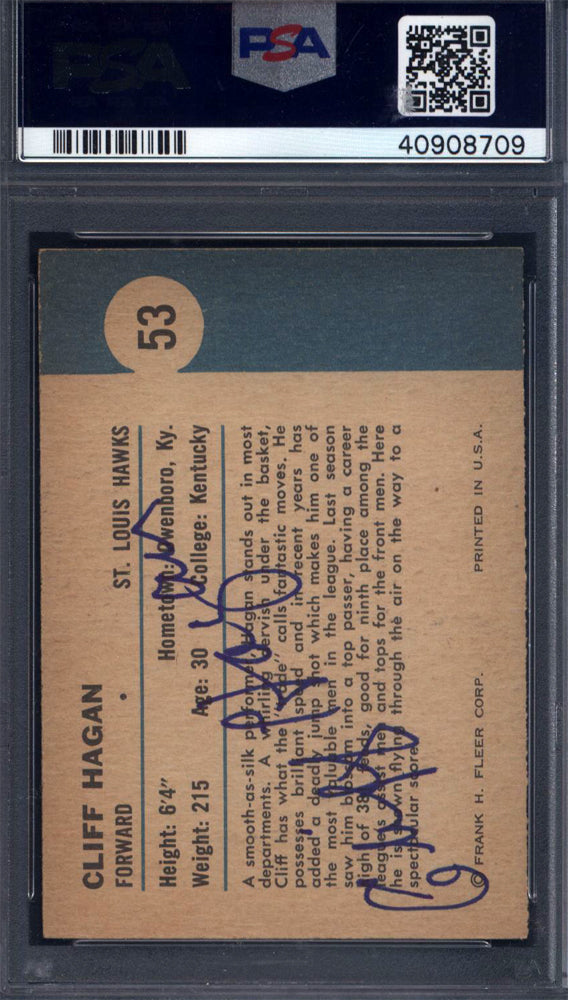 1961 Fleer #53 Cliff Hagan In Action Signed Autograph PSA/DNA PSA Authentic