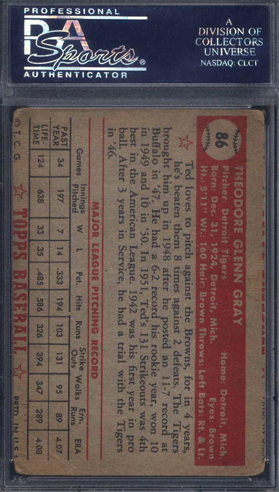 1952 Topps #86 Ted Gray Signed Autographed Auto Tigers PSA/DNA