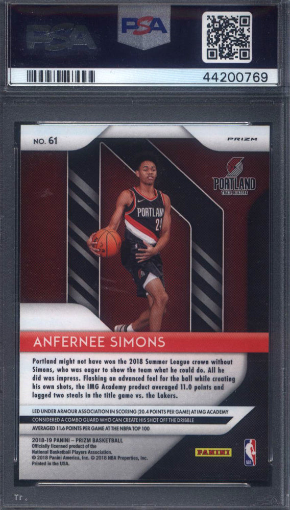 2018 Panini Prizm #61 Anfernee Simons Silver Rookie PSA 10