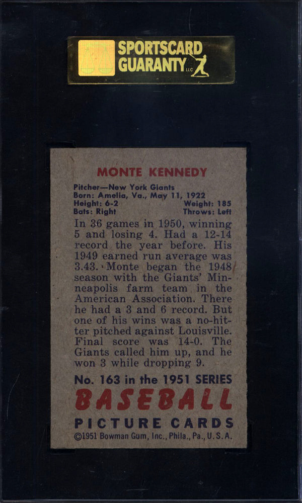 1951 Bowman #163 Monte Kennedy Giants SGC 7.5