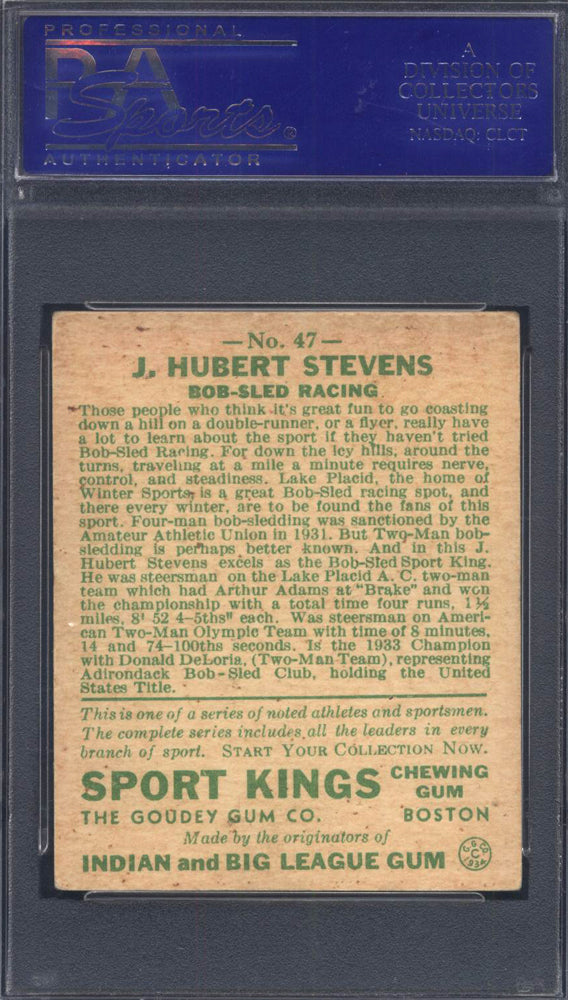 1933 Goudey Sport Kings #47 J. Hubert Stevens Bob Sled Racing PSA 5