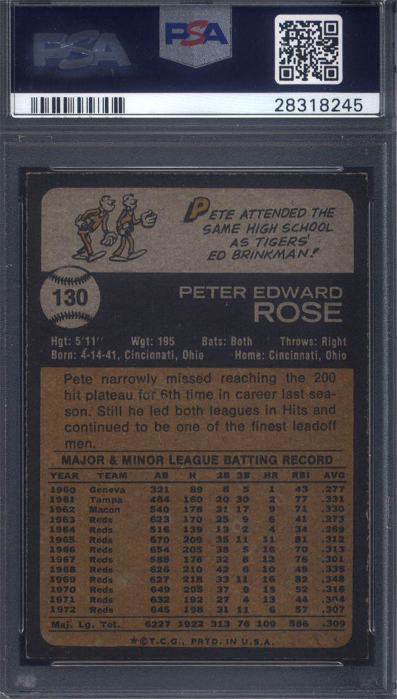 1973 Topps #130 Pete Rose Reds PSA 8.5 Well Centered