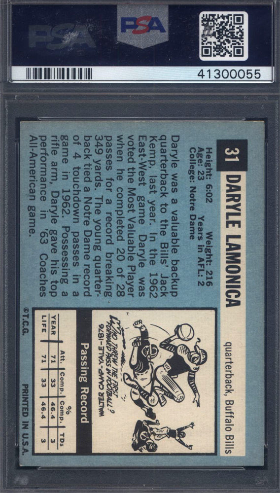 1964 Topps #31 Daryle Lamonica Rookie Bills PSA 7