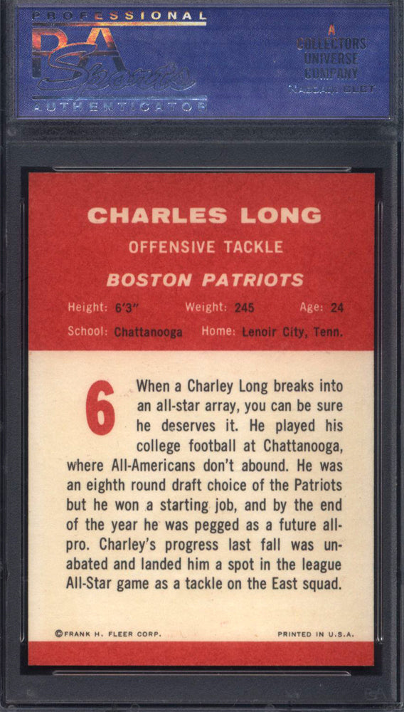1963 Fleer #6 Charles Long Patriots PSA 8