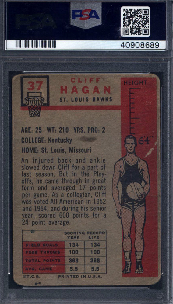 1957 Topps #37 Cliff Hagan Signed Autograph PSA/DNA Hawks PSA Authentics
