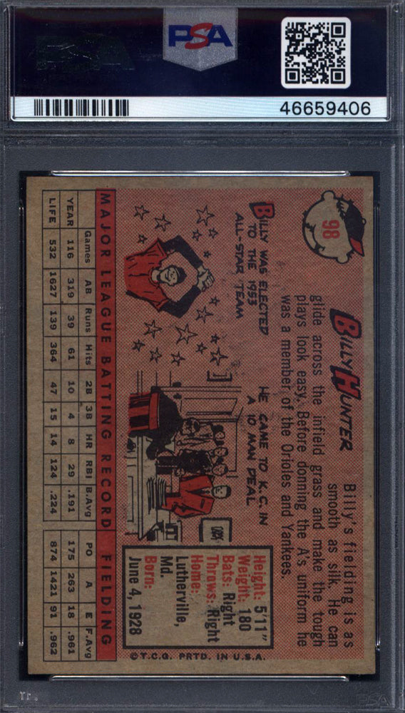 1958 Topps #98 Billy Hunter Yellow Name Athletics PSA 5