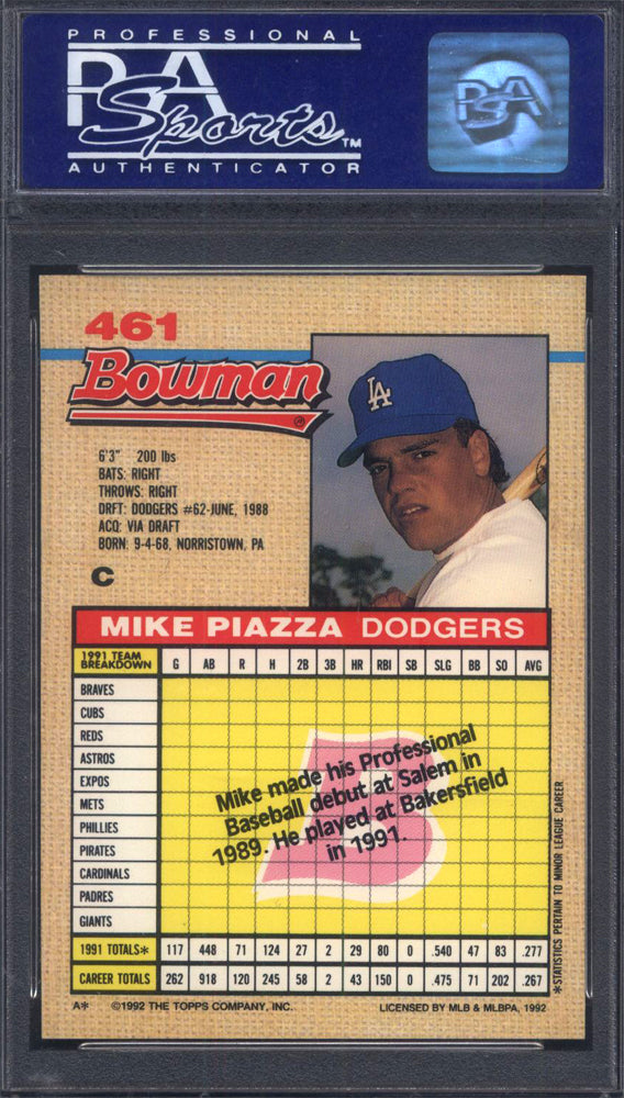 1992 Bowman #461 Mike Piazza Rookie HOF PSA 9
