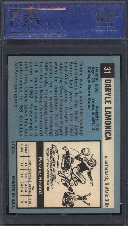 1964 Topps #31 Daryle Lamonica Rookie Bills PSA 7