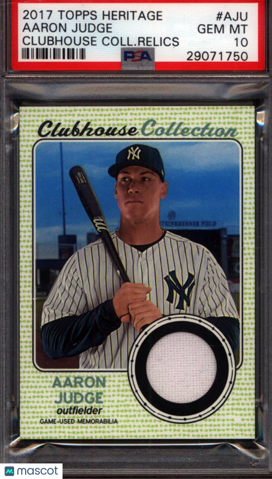 2017 Topps Heritage Clubhouse Collection Relics Aaron Judge Yankees PSA 10 pop 7