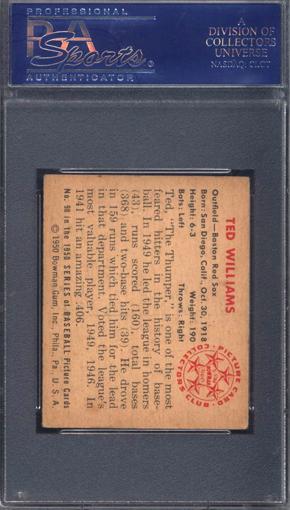1950 Bowman #98 Ted Williams Red Sox PSA 5