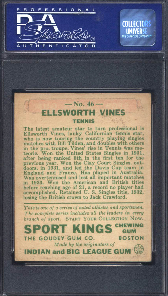 1933 Goudey Sport Kings #46 Ellsworth Vines Tennis PSA 5