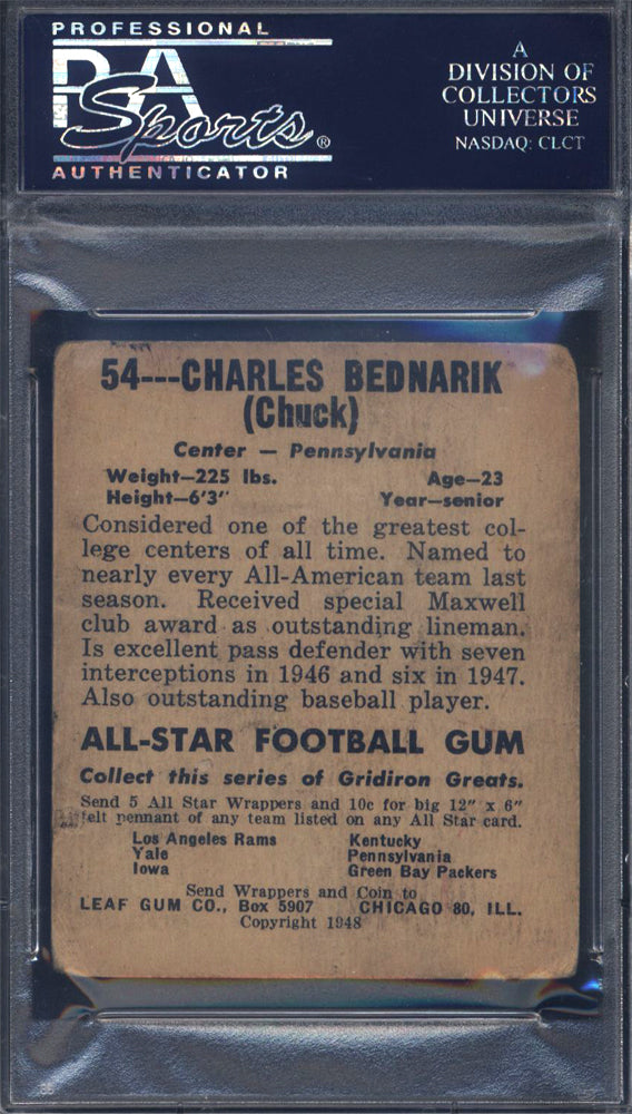 1948 Leaf #54 Chuck Bednarik Rookie HOF Signed Autographed PSA/DNA Authentic