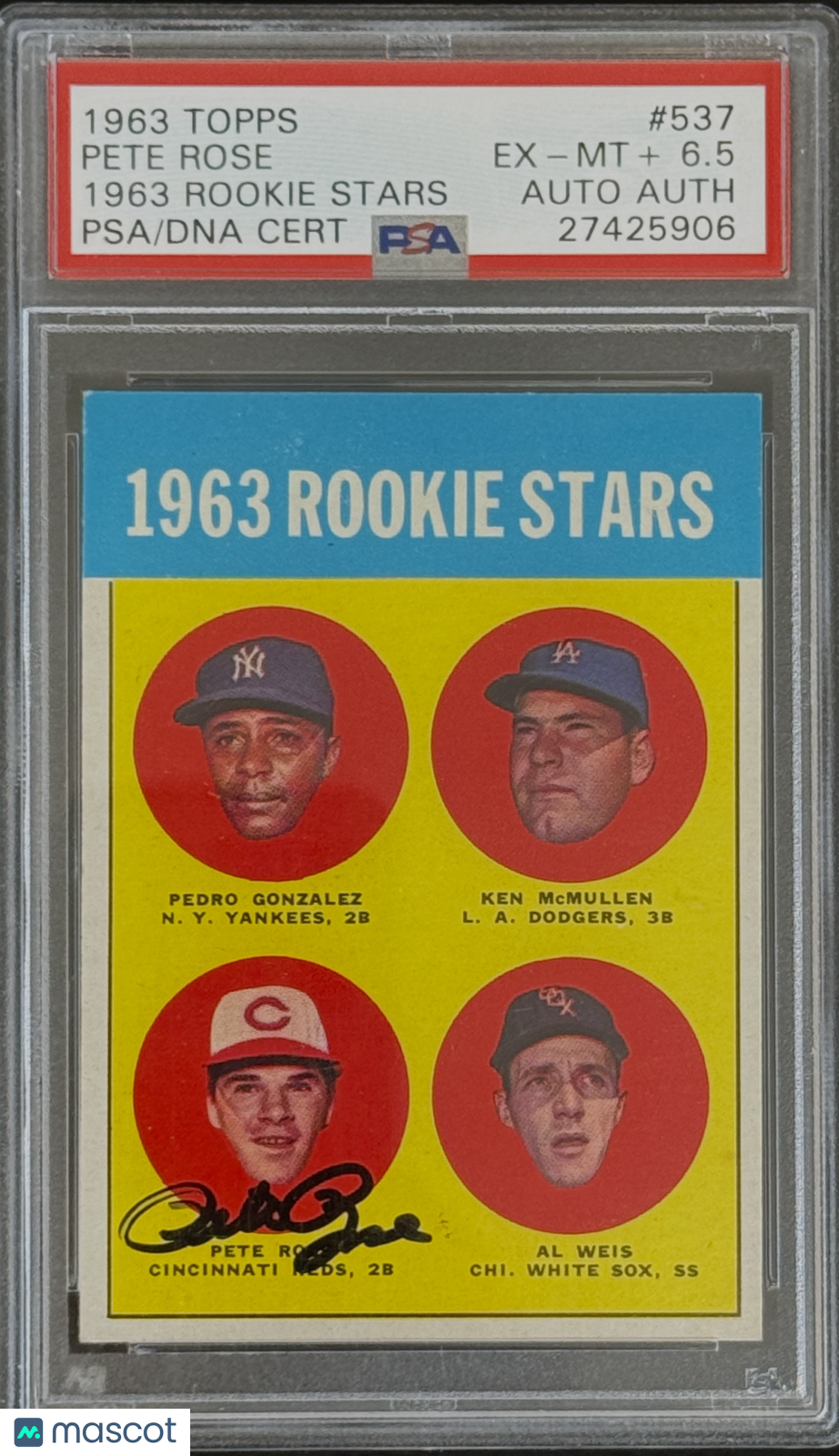 1963 Topps #537 Pete Rose Rookie Signed Auto PSA 6.5 Well Centered