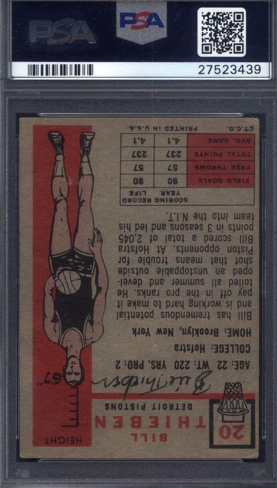 1957 Topps #20 Bill Thieben Signed Auto On Back Pistons PSA/DNA Authentic