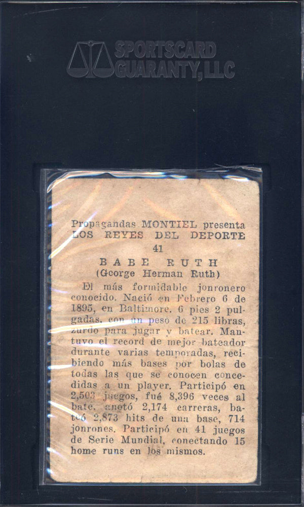 1946-47 Propaganda Montiel #41 Babe Ruth Yankees SGC 1.5