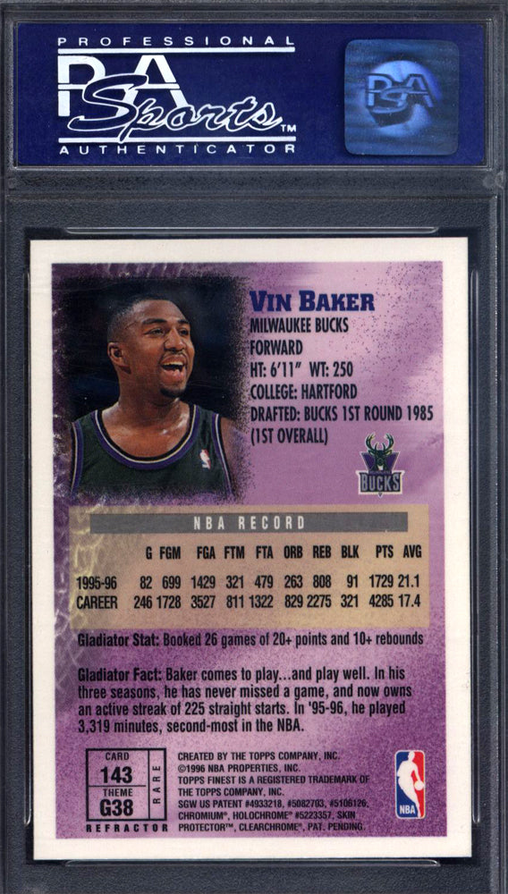 1996 Finest Gold Refractor w/ Coating #143 Vin Baker Bucks PSA 9