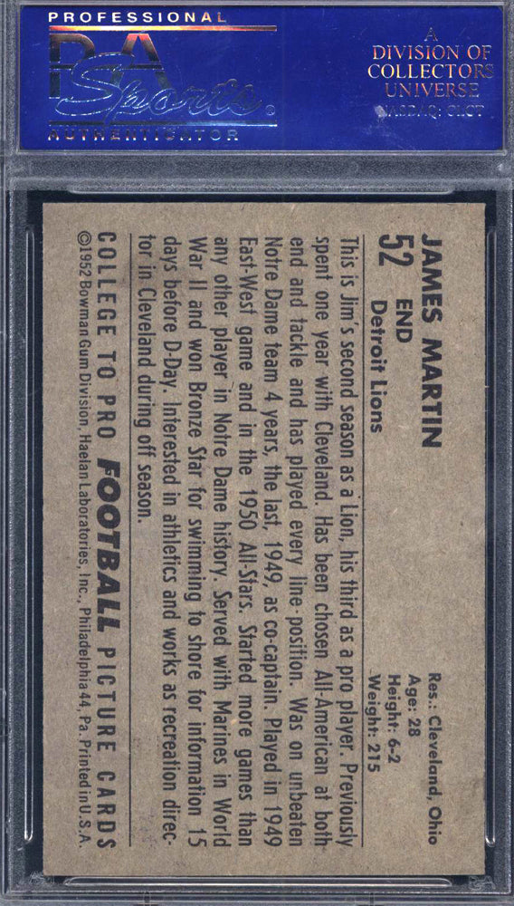 1952 Bowman Large #52 Jim Martin Lions PSA 7