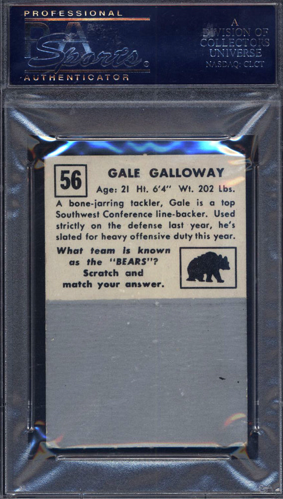1951 Topps Magic Football #56 Gale Galloway Un-Rubbed Bears PSA 7