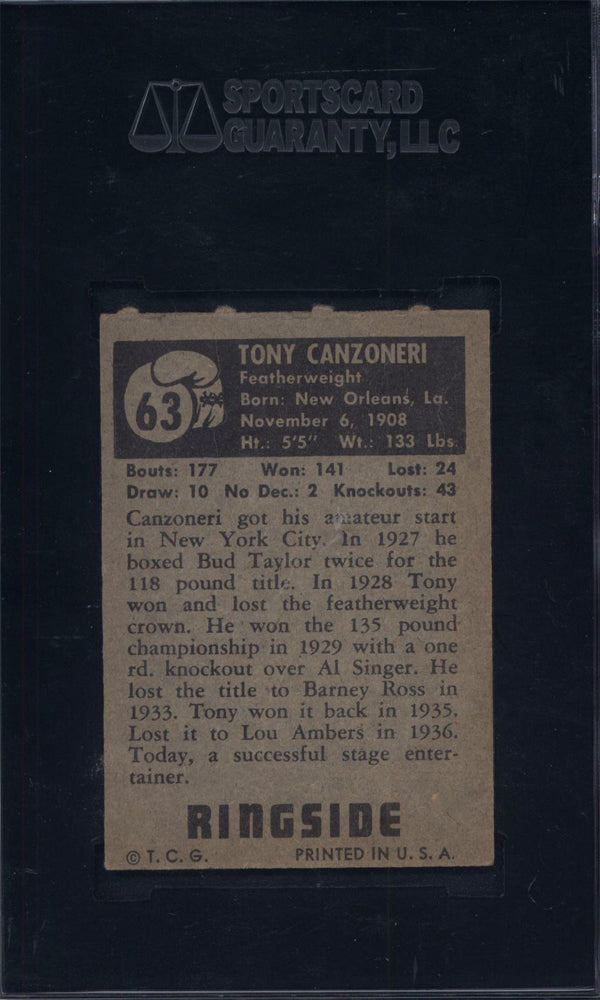 1951 Topps Ringside #63 Tony Canzoneri SGC 7
