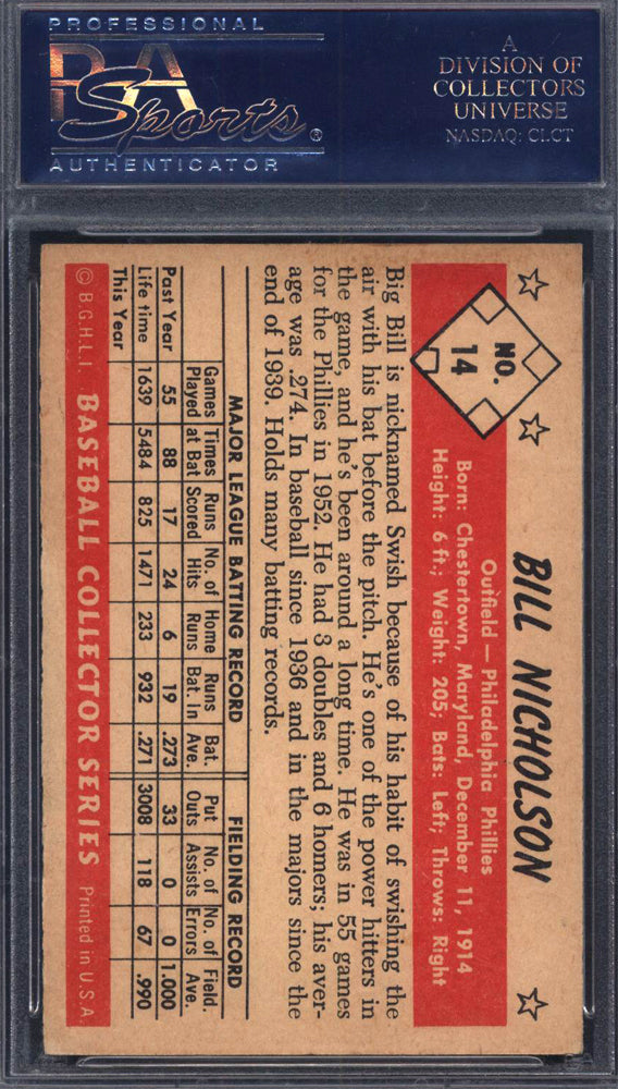 1953 Bowman Black & White #14 Bill Nicholson Phillies PSA 7.5