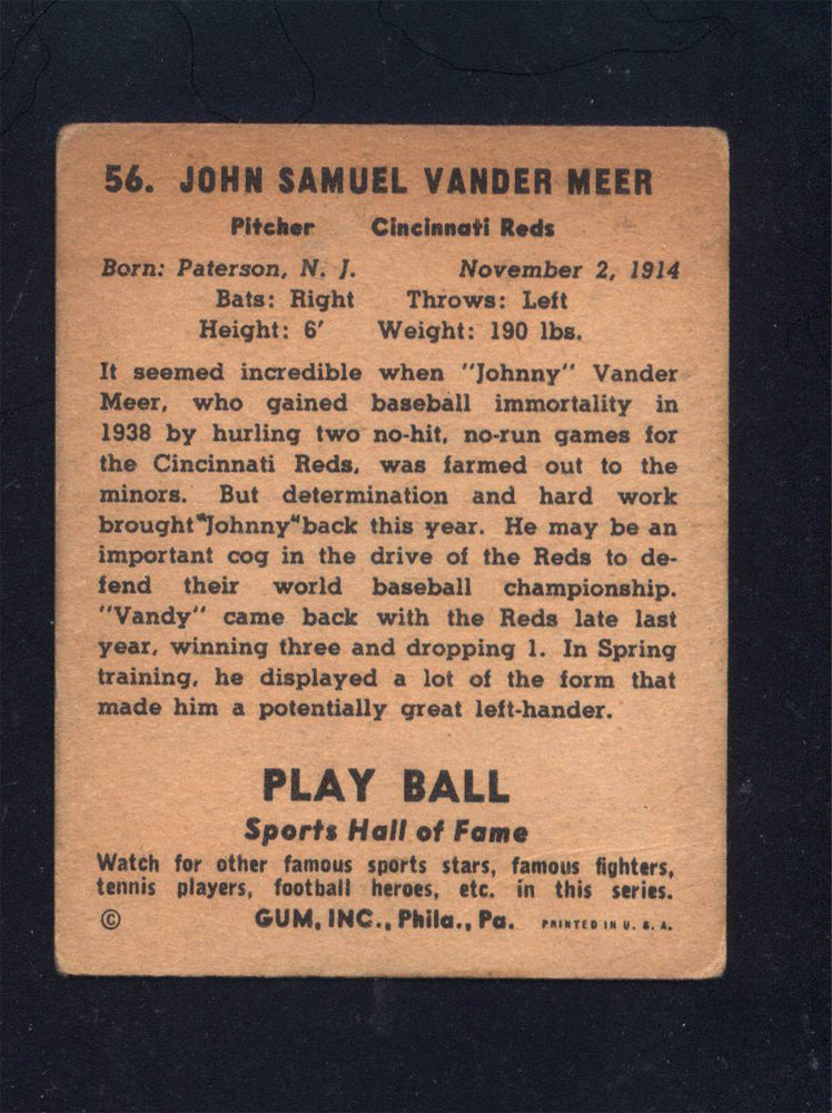 1941 Play Ball #56 John "Vandy" Vander Meer Reds (VG)