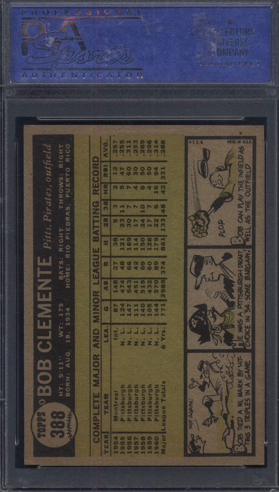 1961 Topps #388 Roberto Clemente Pirates PSA 7 Well Centered