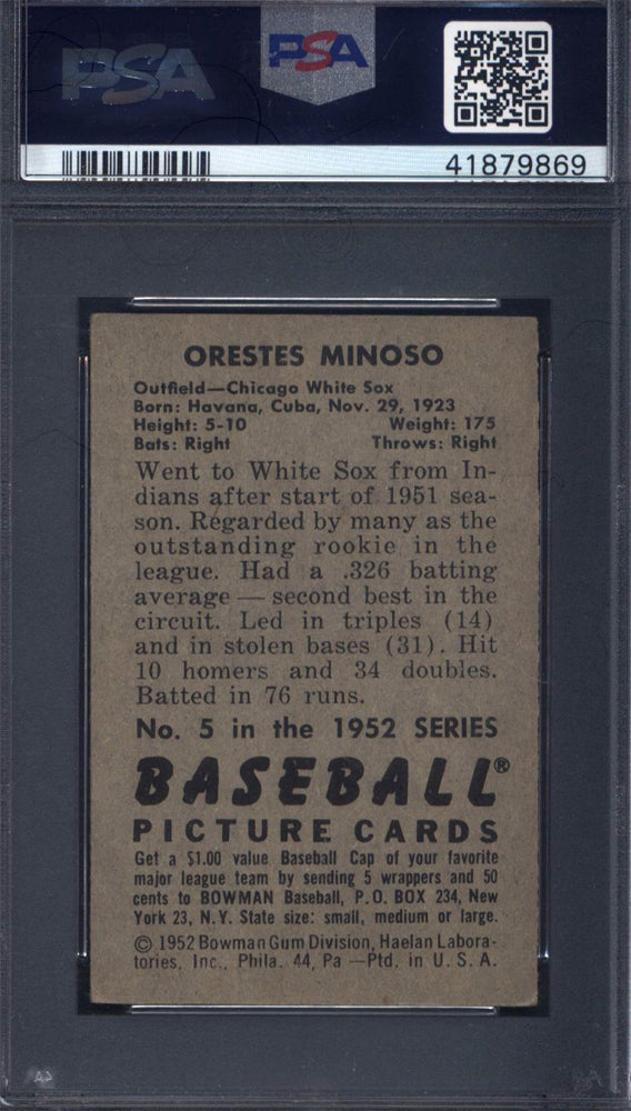 1952 Bowman #5 Minnie Minoso Rookie HOF White Sox PSA 6