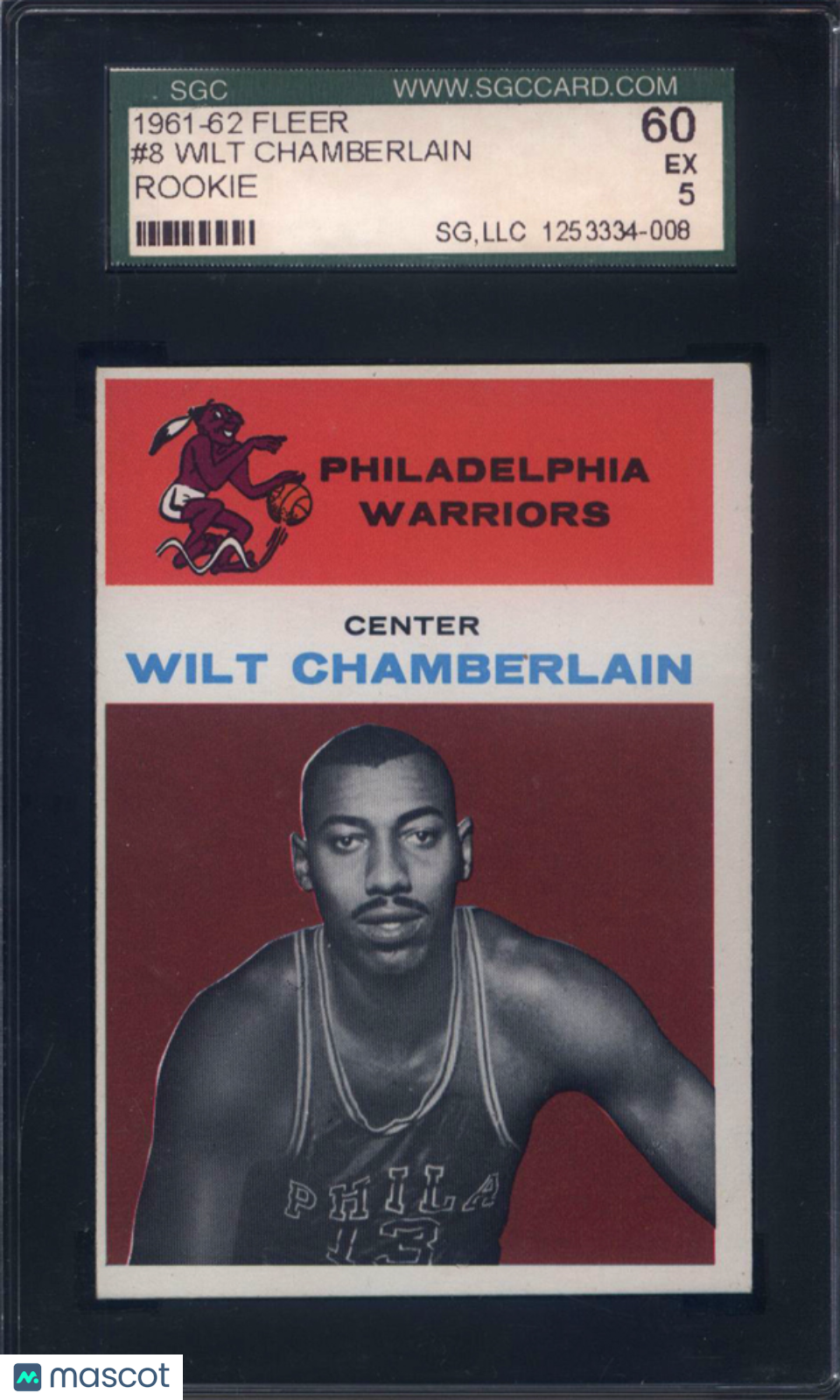 1961 Fleer #8 Wilt Chamberlain Rookie HOF Warriors SGC 5