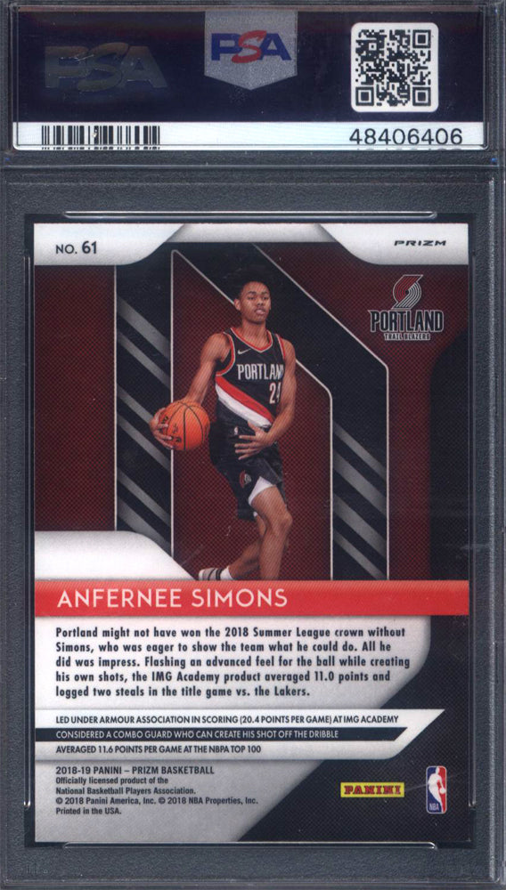 2018 Panini Prizm Choice Tiger Stripe #61 Anfernee Simons Rookie PSA 9