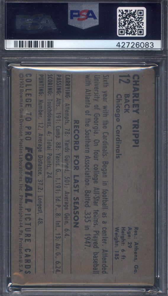 1952 Bowman Large #12 Charley Trippi Cardinals Signed Auto PSA Authentic
