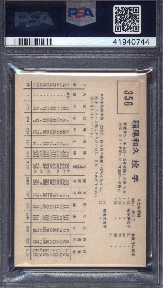 1967 Kabaya-Leaf #356 Kazuhisa Inao PSA 8