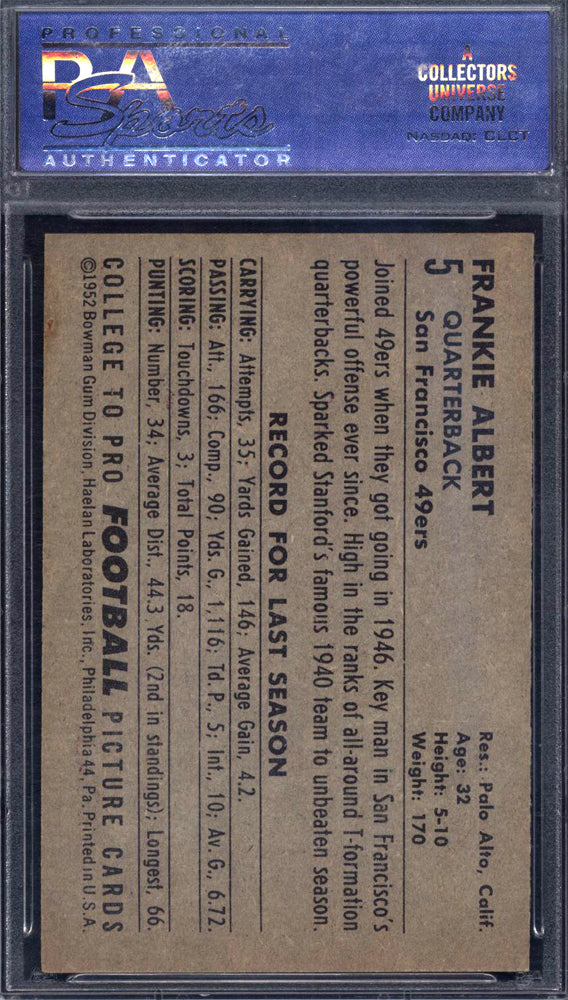 1952 Bowman Large #5 Frankie Albert 49ers PSA 7