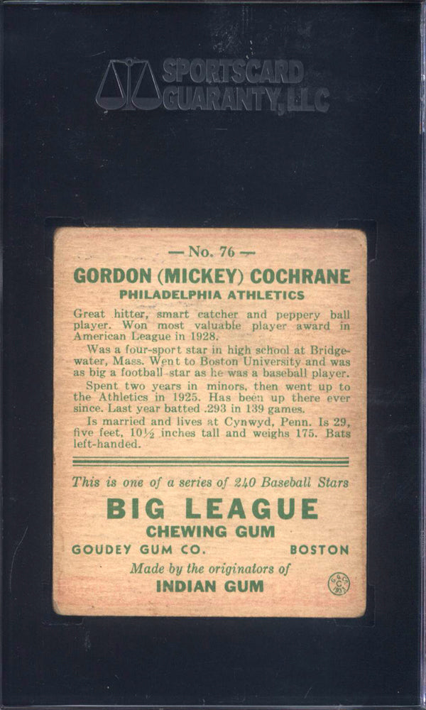1933 Goudey #76 Mickey Cochrane Athletics SGC 3.5