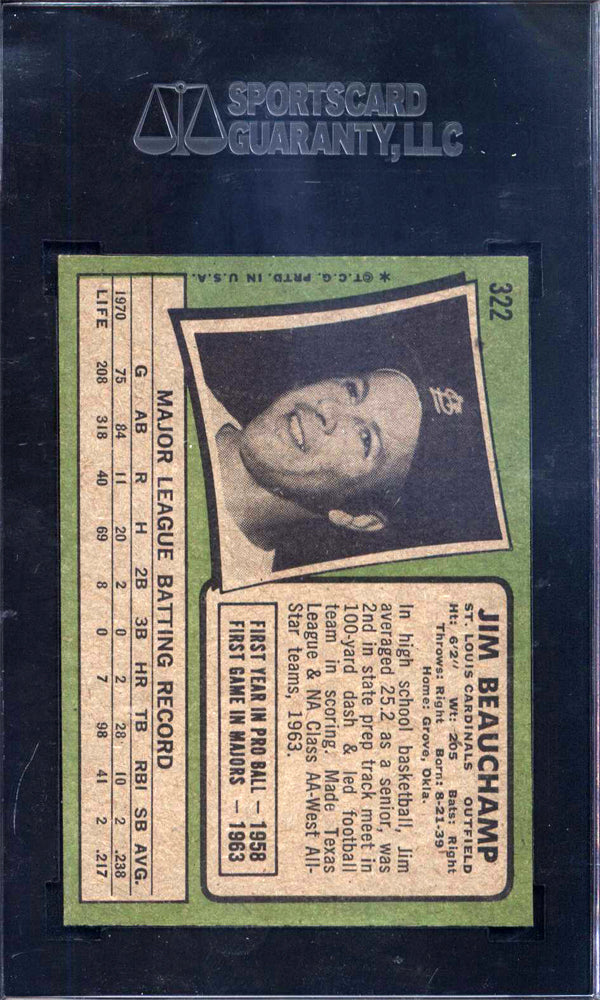 1971 Topps #322 Jim Beauchamp Cardinals SGC 8