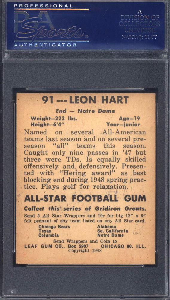 1948 Leaf #91 Leon Hart Notre Dame Heisman PSA 5