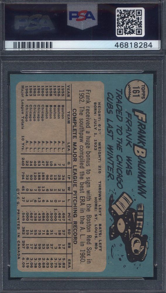 1965 OPC O-Pee-Chee #161 Frank Baumann Cubs PSA 7