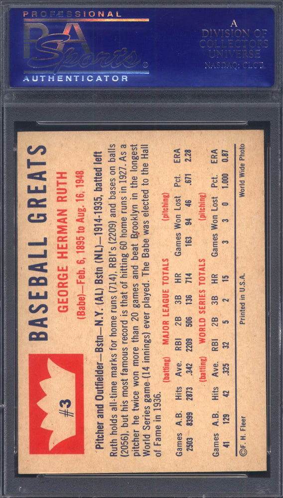 1960 Fleer #3 Babe Ruth Yankees PSA 9