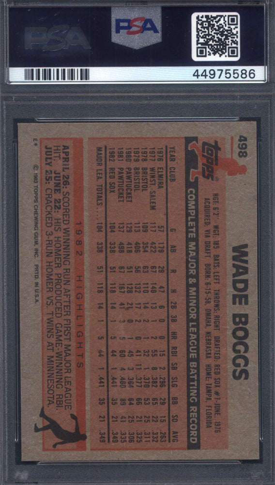 1983 Topps #498 Wade Boggs Rookie HOF Red Sox PSA 9