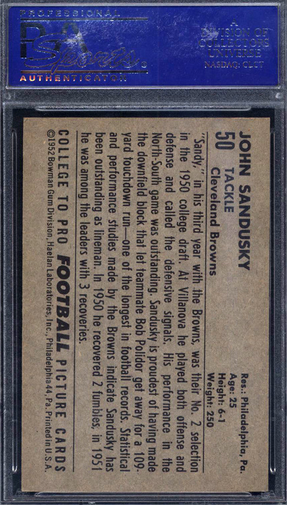 1952 Bowman Large #50 John Sandusky Browns PSA 7