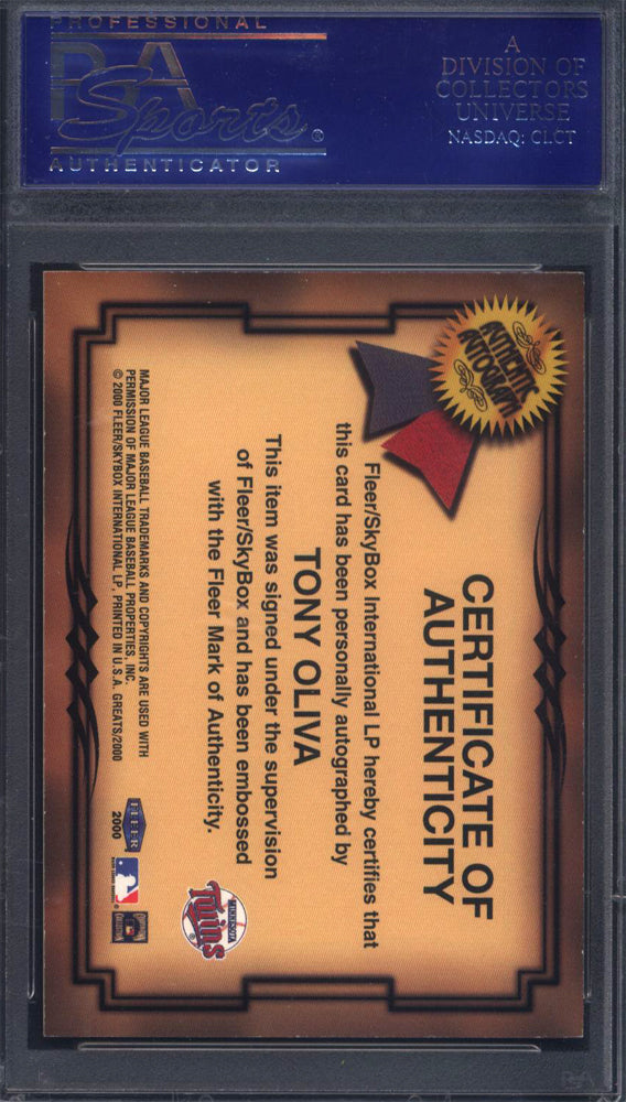 2000 Fleer Greats of The Game Tony Oliva Autographed Signed Auto Twins PSA 8