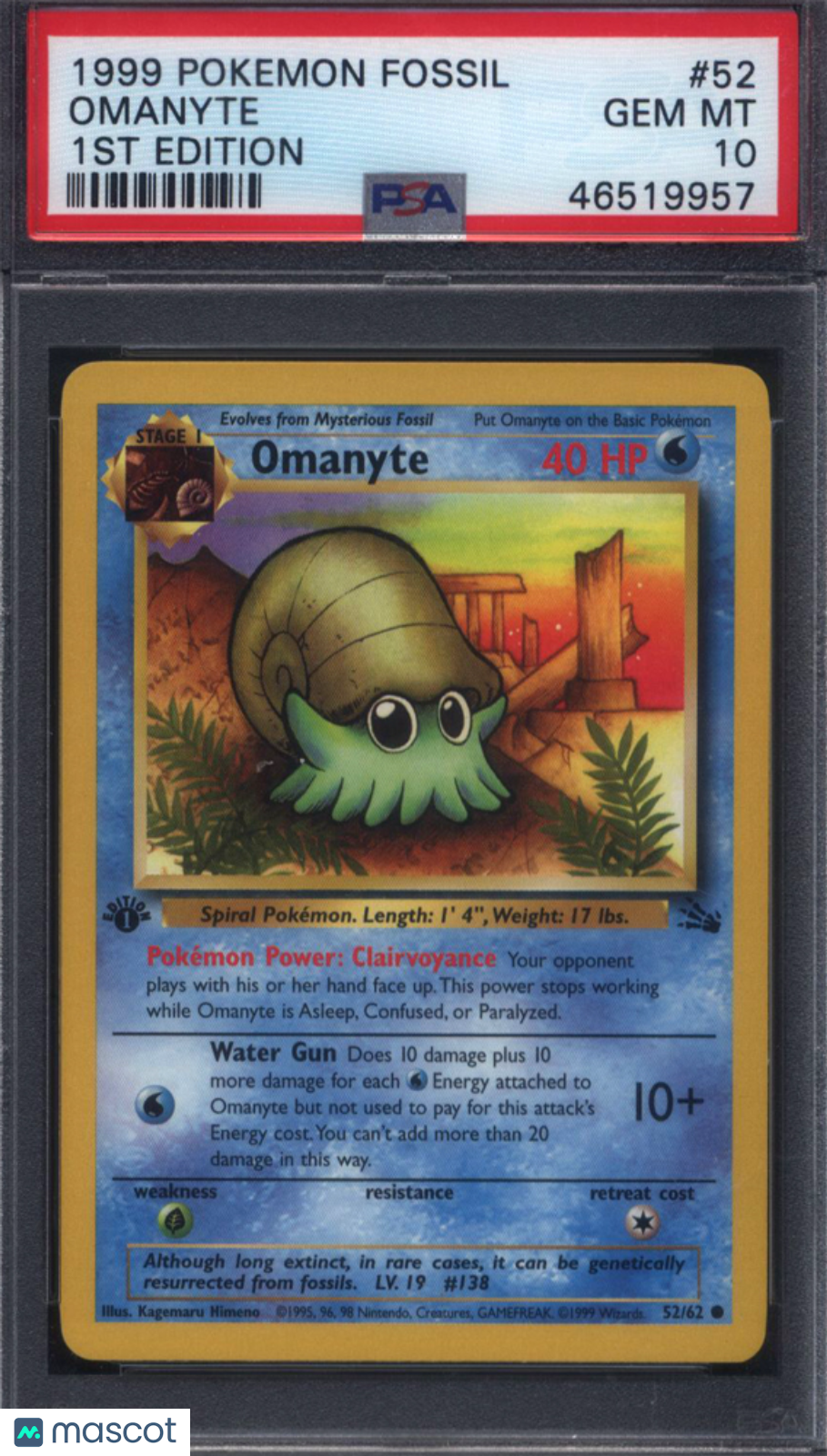 1999 Pokemon Fossil 1st Edition #52 OmanytePSA 10