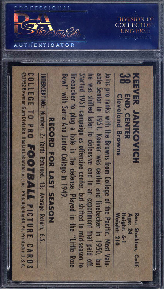 1952 Bowman Large #38 Keever Jankovich Browns PSA 7