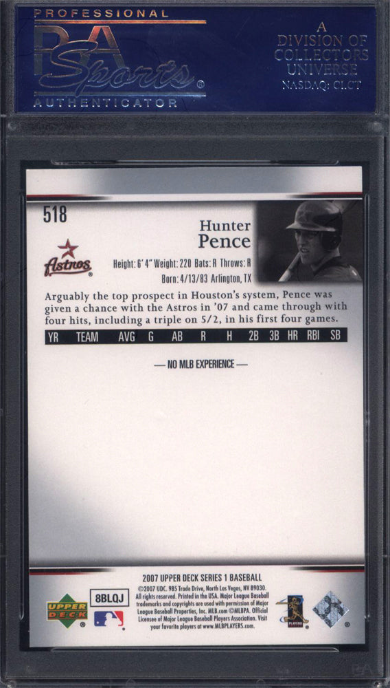 2007 Upper Deck #518 Hunter Pence Rookie Astros PSA 10