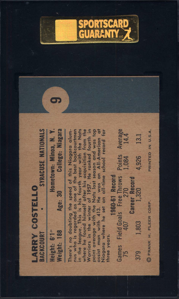 1961-62 Fleer #9 Larry Costello Nationals SGC 7